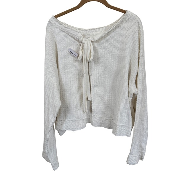 Free People Walking in Hueco Textured Swing Crop Top Ivory Sz L Boho Cottage - Picture 3 of 9